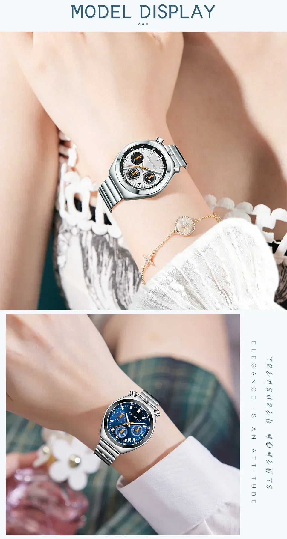 MINI FOCUS Multifunctional Panda Watch for Women Stainless Steel Casual Fashion Ladies Waterproof Quartz WristWatch Girl Gift
