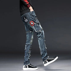 Fashion Trend Ripped Stitching Jeans Men Casual Slim Comfortable Breathable