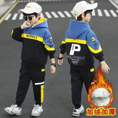 Boys Clothes Set Kids Letter Print Hoodies+Pants 2pcs Tracksuit Teenagers Thick Costume 4 To 14Yrs Big Children's Clothing Suits