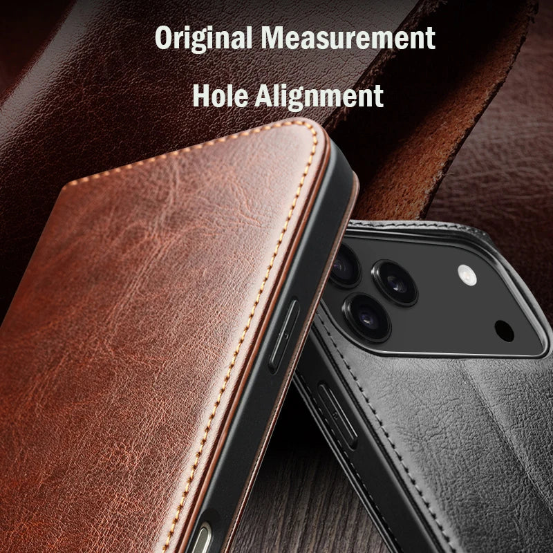 QIALINO Case for iPhone 17 Pro Max Luxury Ultra Slim Handmade Genuine Leather Wallet Card Slot Flip Cover for iPhone 17 Pro/Air