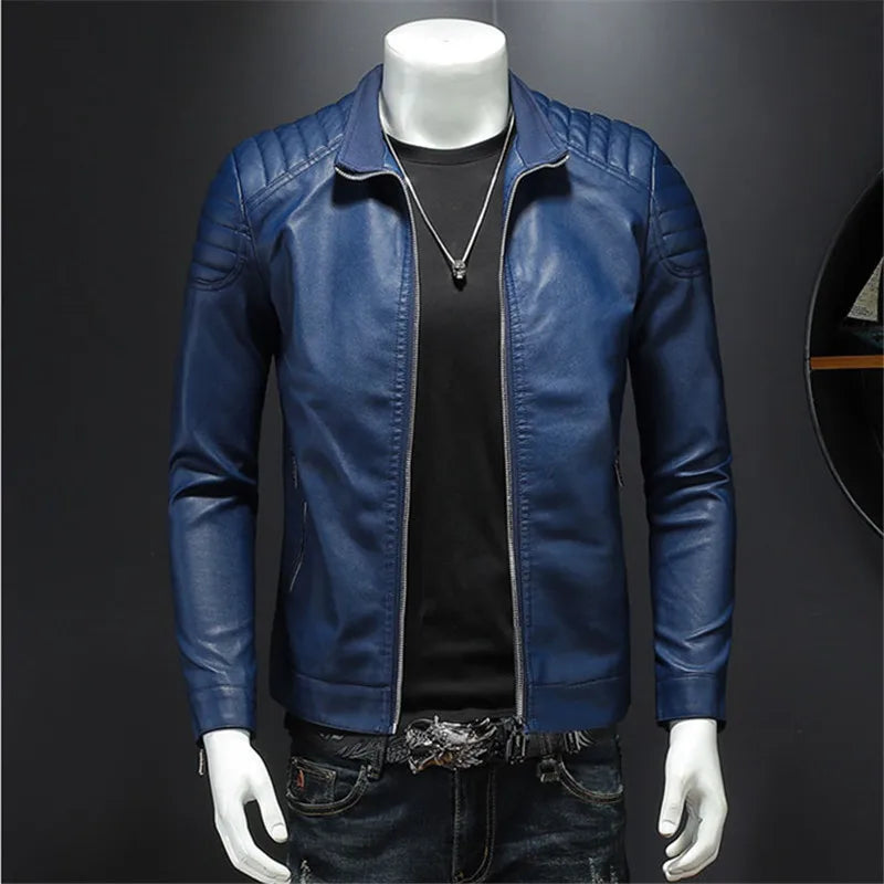 Men's Leather Clothing Fashion Slim Fit Zipper Leather Jacket Solid Casual Jacket