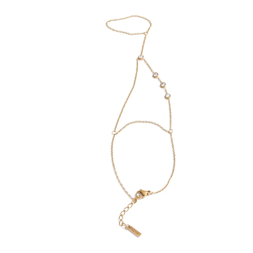 Yhpup Hot Style Zirconia Round Back of Hand Chain Finger Bracelet Bangle Stainless Steel Chic Fashion Jewelry Wholesale 2025 New