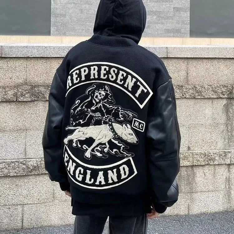 Men's spring and autumn baseball uniform Y2K retro trend leather jacket heavy