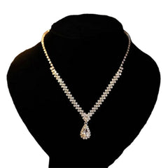 Crystal Necklace Earrings Set Water Drop Pendant Clavicle Chain Party Jewelry