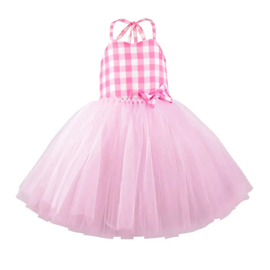 Halloween Barbie Dress For Baby Girl Cosplay Clothes Kid Sling Plaid Lace Party Frock