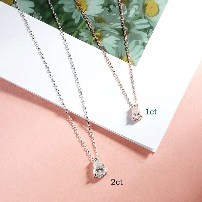 Smyoue Certified 1CT 2CT Pear Cut D VVS1 Moissanite Necklace for Women 18k Gold Plated Jewelry 100%  Sterling Silver 925 Pendant