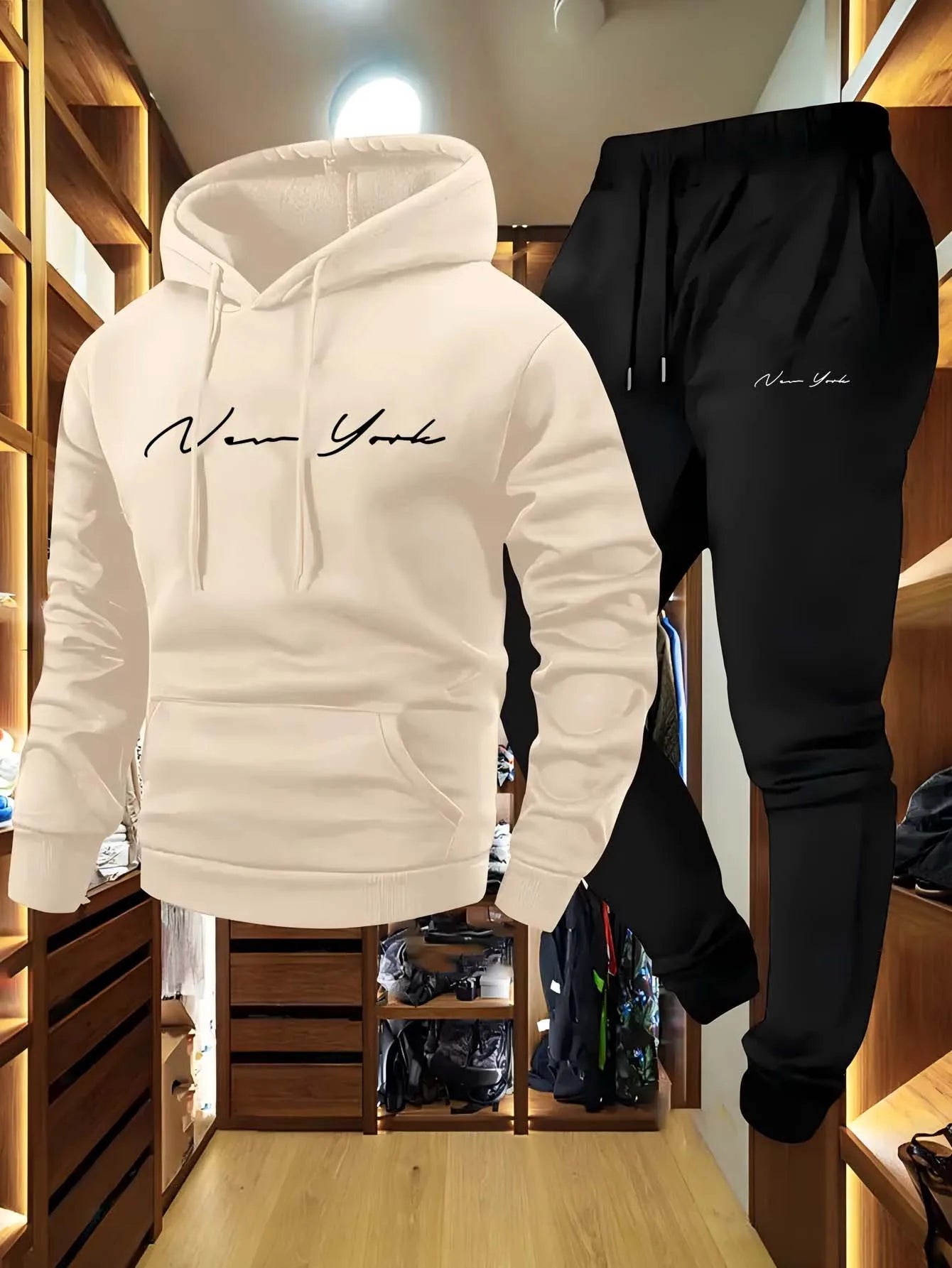 New York Themed Men's Soft Hooded Sweatshirt and Sweatpants Set Comfortable Athletic Wear for All Seasons tracksuit clothes