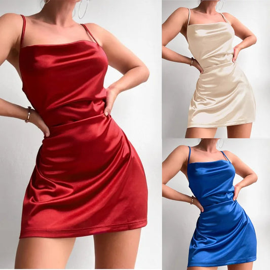 Party Night Women Slip Dress Evening Solid Bottom Dress Slim A-Line Mini Dress