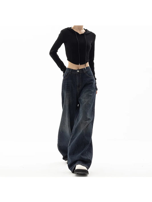 Streetwear Vintage High Waist Loose Straight Jeans Pants Korean Fashion Women's