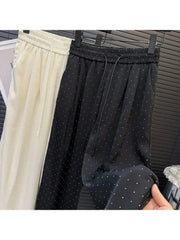 Spring Summer Women Pants High End Beading Loose Straight Trousers