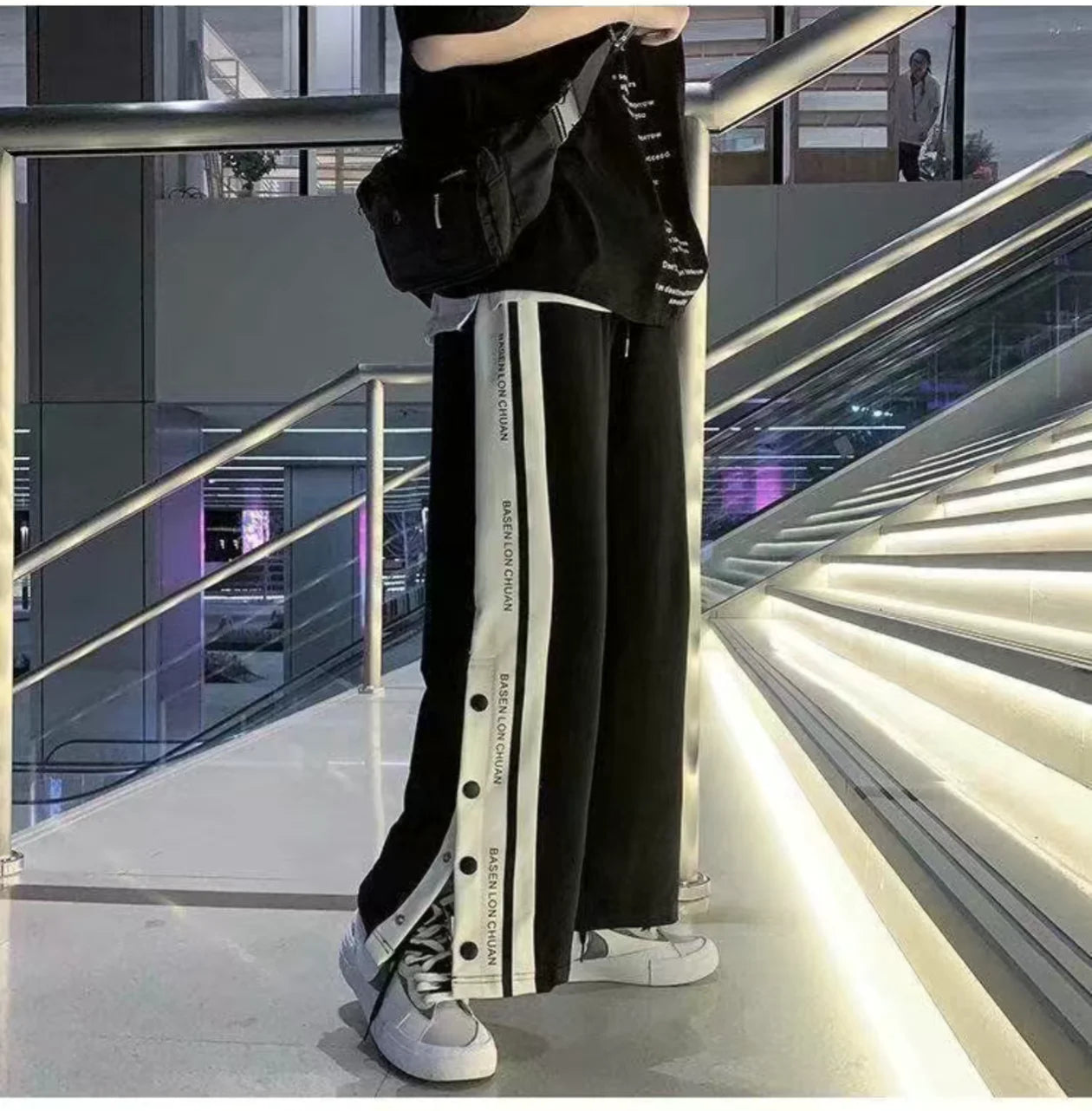 Wide leg Sweatpants Oversize Men Streetwear Side Button Baggy Pants