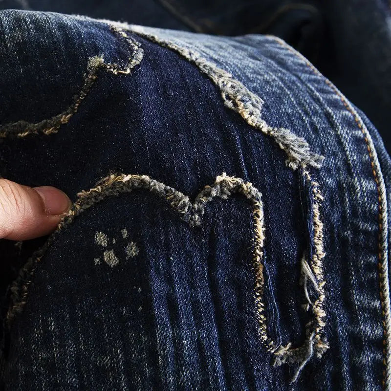 Jeans for Men Cropped Ripped Tapered Male Cowboy Pants with Holes Trousers