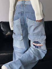 Vintage Cargo high waisted Jeans Women Y2k Hip Hop Baggy Wide Leg Denim Pants