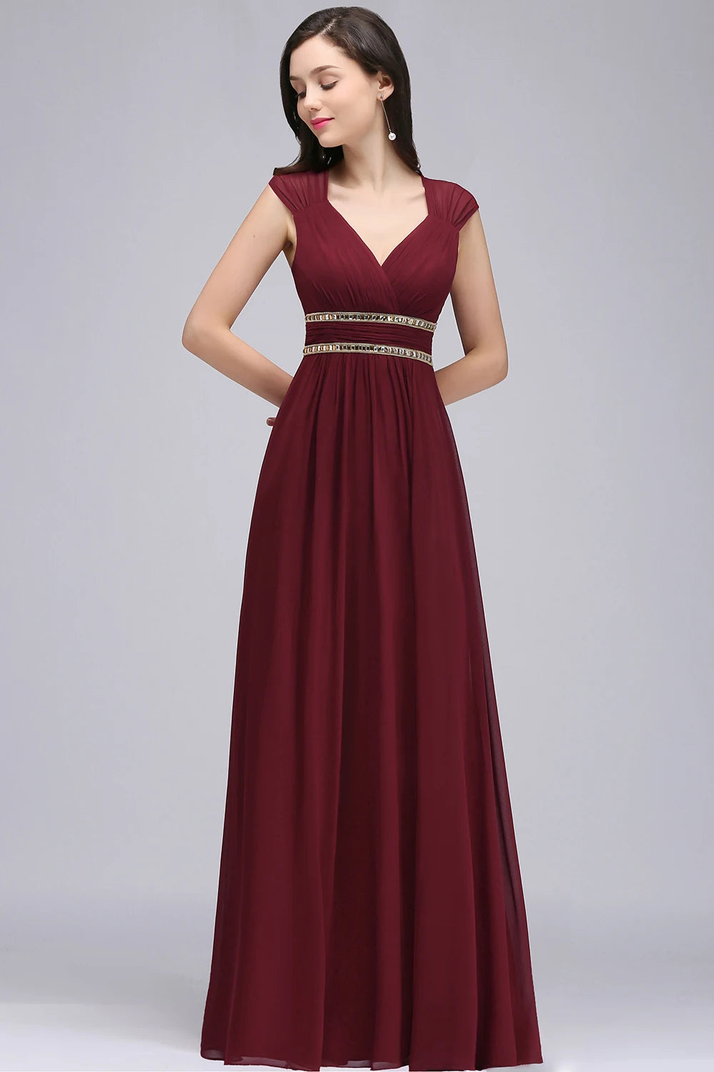 Evening wear Dresses: Evening Dresses A-line V-Neck Sleeveless Crystal