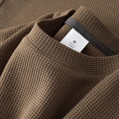 Men's New Summer Waffle Round Neck Short Sleeve T-Shirt Comfortable Breathable Short-Sleeved Top for Casual Wear