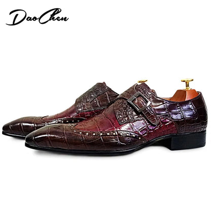 Luxury Men's Loafers Shoes Crocodile Prints Formal Casual Dress Man Shoes Office Wedding Real Leather Monk Shoes For Men