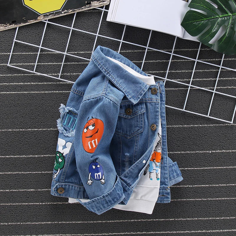 Kid Boys Jeans Coats Cartoon m Printed Denim Jackets Blue Baby Girls Children Clothing