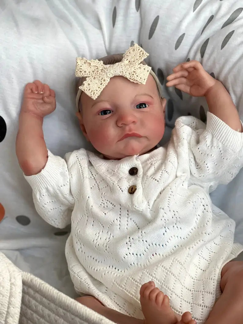 NPK 49CM Newborn Baby Doll Reborn Levi Awake Soft Silicone Flexible 3D Skin Tone with Visible Veins Hand Paint Hair Doll
