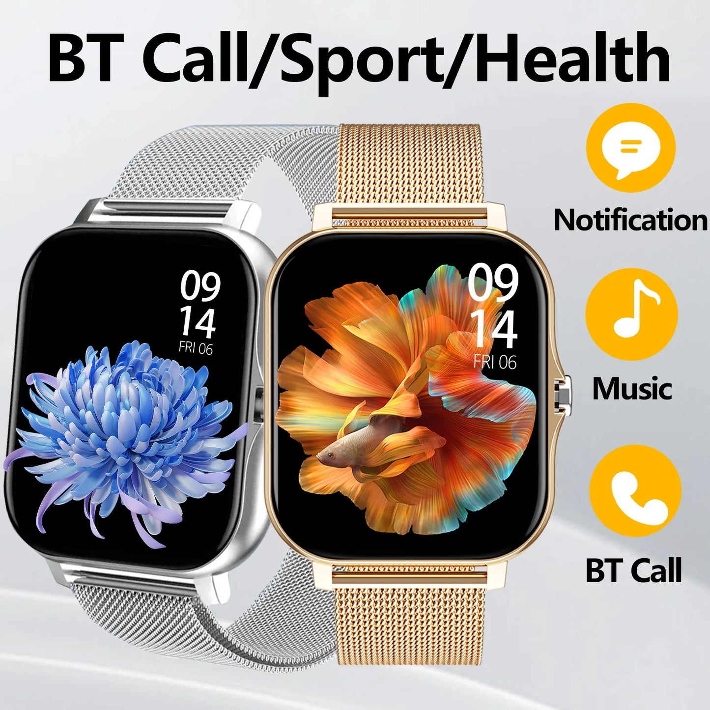 Smart watch wireless calling/dial Sport mode calling reminder and rejection fitness monitoring for iPhone/Android