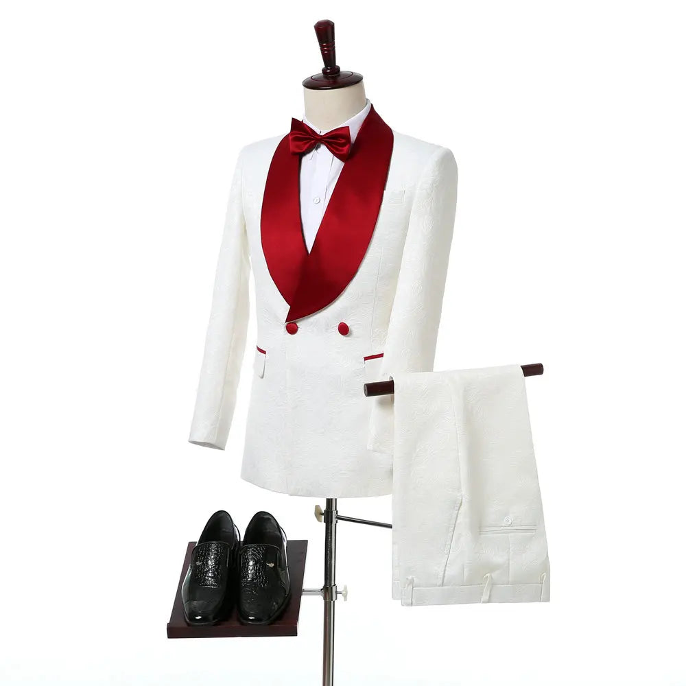 Tuxedo for Mens: Formal Men Suit White Printed Terno Slim Groom Tuxedo Double