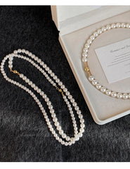 Girl’s Imitation White Pearl Magnetic Round Buckle Beads Chain Necklace