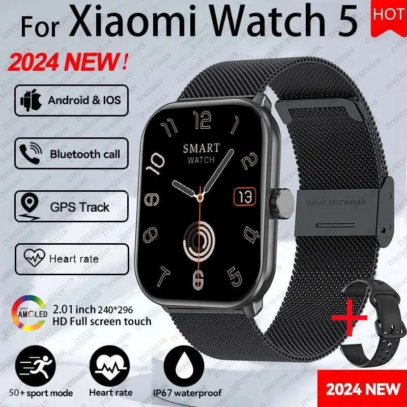 New BOXUXING Watch 5 Global Version Men Women HD AMOLED Screen Heart Rate Bluetooth Call GPS Track Waterproof Sports Smart Watch