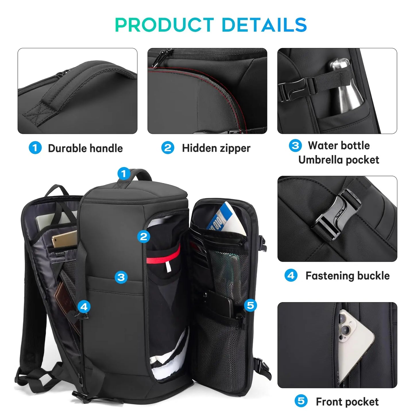 BANGE Multi New Men Backpack Sports Travel Business Large Capacity Dry and Wet Separation Outdoor Hiking with Shoe Compartments