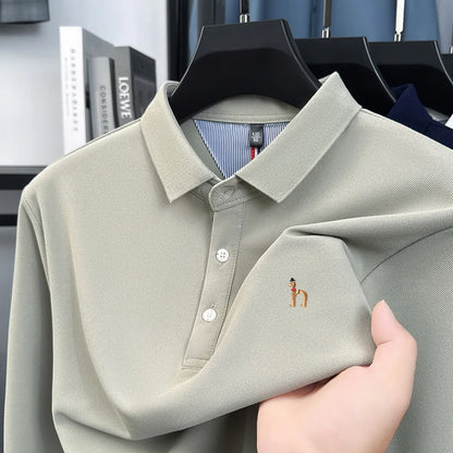 Premium Brand Quality Men's Polo Shirt Autumn Fashion Cartoon Embroid Long Sleeve Exquisite Lapel T-Shirt Business Menswear Top