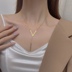 V-shaped Long Sexy Clavicle Gold Colour Chain Necklace Choker