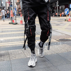 Black Hip Hop Cargo Pants Men Streetwear Cotton Joggers Fashion Sweatpants