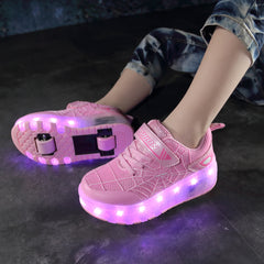 Kid Sneakers Spider Cartoon Mesh Usb Charge Luminous Shoes Outdoor Sport Roller