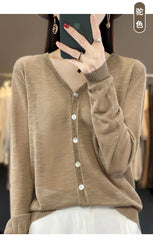 Summer Sunscreen Ice Silk Cardigan Women's V-Neck Long Sleeve Loose Knitted