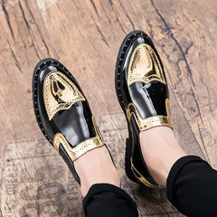 Platform leather shoes Casual Men Brogue Patent Leather Shoe Man