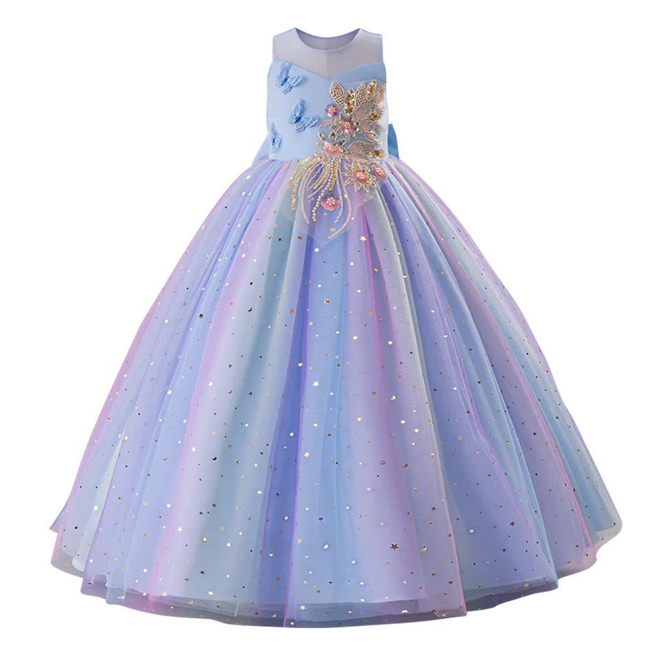 Elegant Kids Sleeveless Tulle Ball Gown Stage Performances Weddings Christmas Girls Dresses Girls Princess Party Dresses