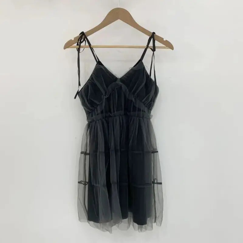REALEFT Summer Y2k Black Mesh Women's Ball Gown Dresses 2025 New Sleeveless Strapless V-neck Party Sexy Mini Dress for Womens