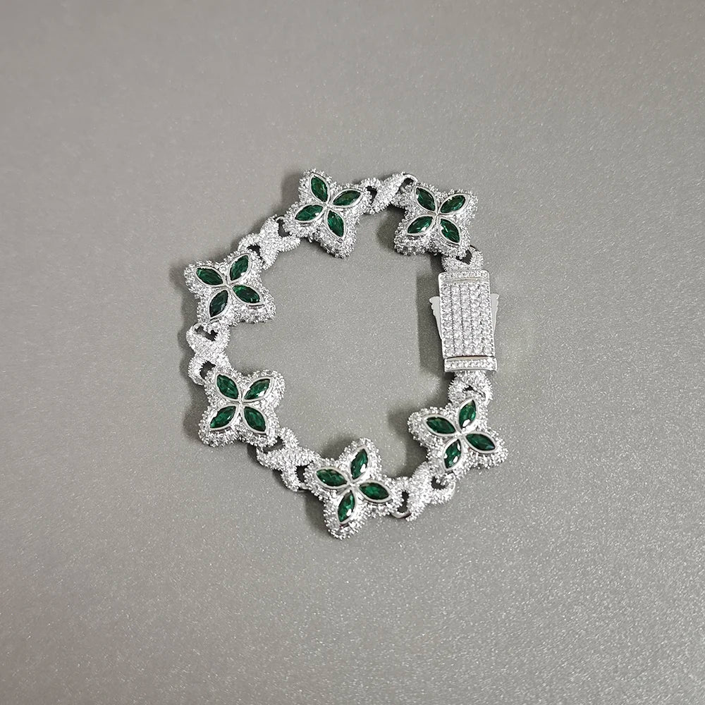 UWIN Iced Baby Blue Baguettecz Floral Infinity Bracelets for Women Men Cubic Zirconia Cuban Link Chain Anklets Fashion Jewelry