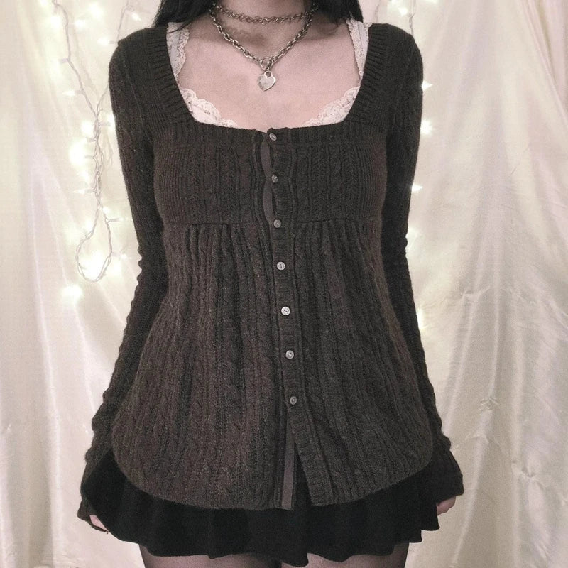 Aesthetic Kawaii Knitwear T-shirt Women Clothes Coquette Grunge Y2K