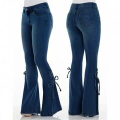 Retro Denim Flared Pants Y2K High Street Lace-Up Jeans Streetwear Women