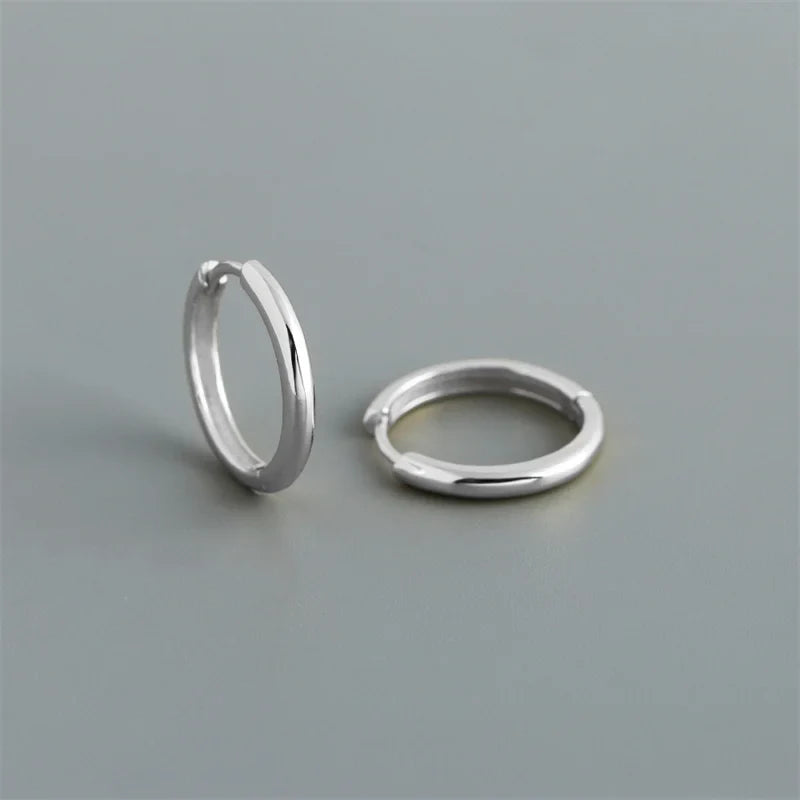 WANTME 925 Sterling Silver Simple Matte Bohemian Round Ear Buckle for Women Punk Unisex Rock Hoop Earring Jewelry Accessories