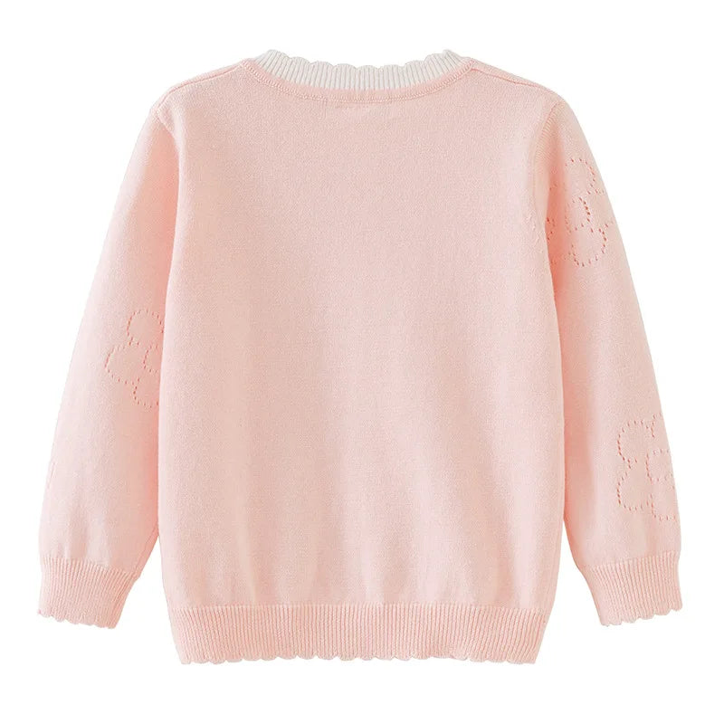 Spring Flower Pink Girls Cardigan Sweater Candy Colour Coat Kids Jacket