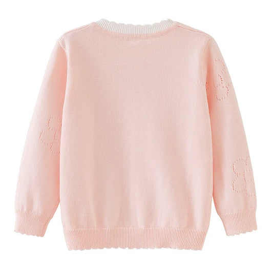 Spring Flower Pink Girls Cardigan Sweater Candy Colour Coat Kids Jacket