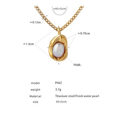 Fashion Inlaid Pearls Pendant Necklace for Women Luxury Design Stainless Steel Cuban