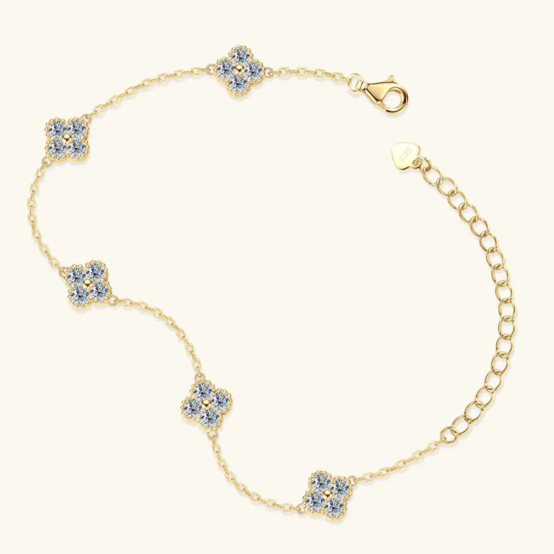 Anizw 2025 New 925 Silver Flower Clover Bracelet Moissanite 3mm for Women 18k Gold Plated Fine Jewelry Certified Lab Diamond D-E