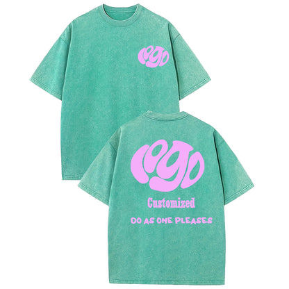 Custom Your LOGO Hip Hop Streetwear Men 100% Cotton T-shirts Oversized Washed Top Tee Unisex Summer Retro Brand Personalized