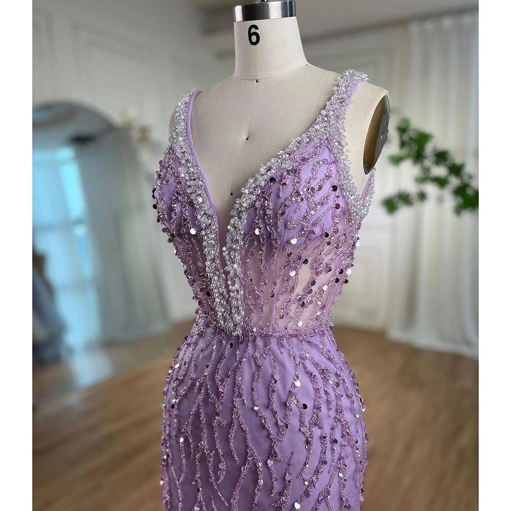 Homecoming Dresses: Mermaid High Split Evening Dresses Feather Beaded Gowns