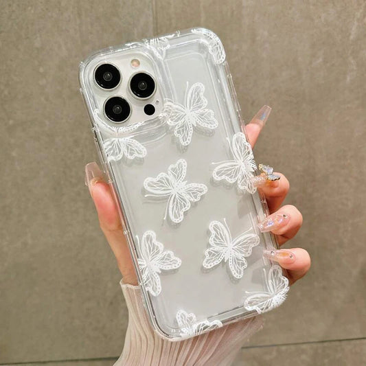 Cartoon White Butterfly Clear Case For iPhone 16 15 14 13 12 Mini 11 Pro Max X XR XS 7 8 Plus SE2 Soft Cover With Air Cushion