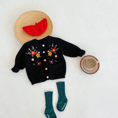 clothing baby girl children flower embroidered cotton yarn knitted sweater long