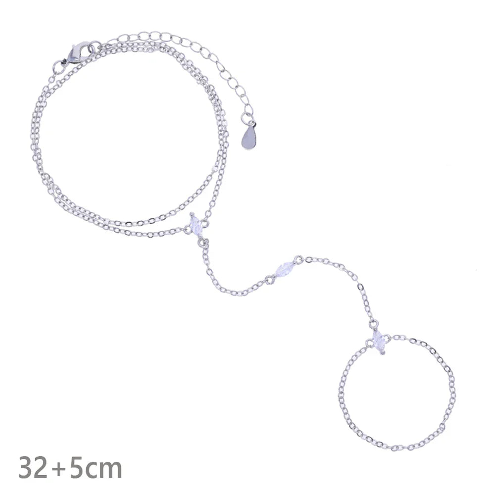 High Quality Long Tassel With Slippy Bar Bling Round Oval Triangle CZ Setting Women Unique Bracelet Wrap One's Finger Jewelry
