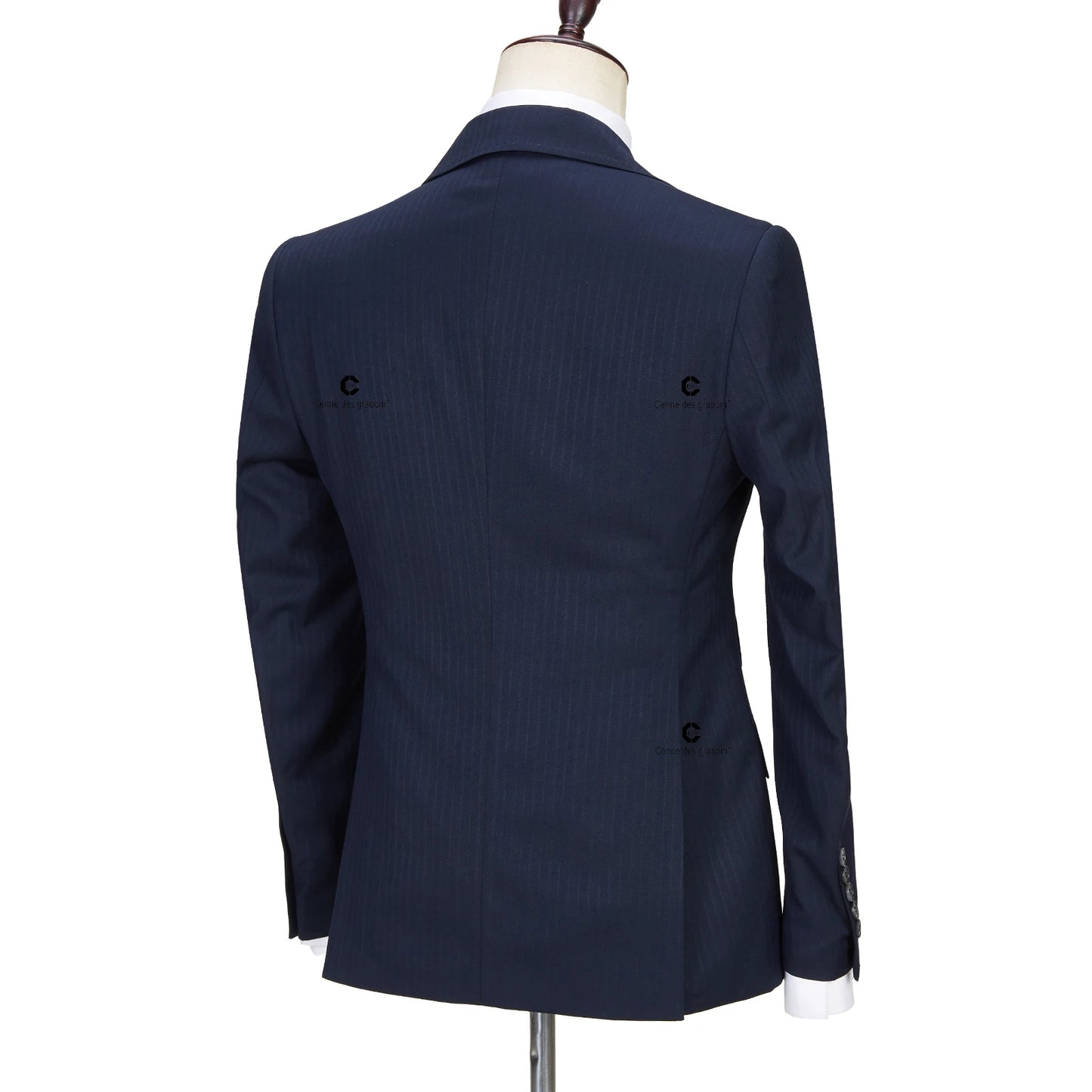 Tuxedo for Mens: Dark Blue Pinstripe 3 Piece Classic Men Suits Blazer Vest Pants