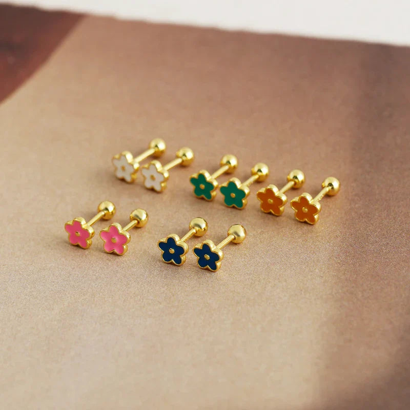 WANTME 925 Sterling Silver Romantic White Enamel Flower Screw Bead Stud Earrings for Women Fashion Simple Piercing Jewelry Gift